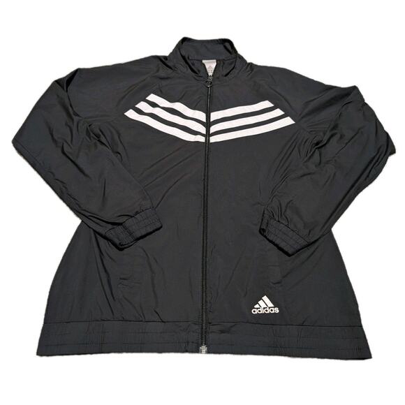 Adidas Zip Up Windbreaker Jacket Mens M Black White Retro Pockets Track Mesh - Picture 1 of 4
